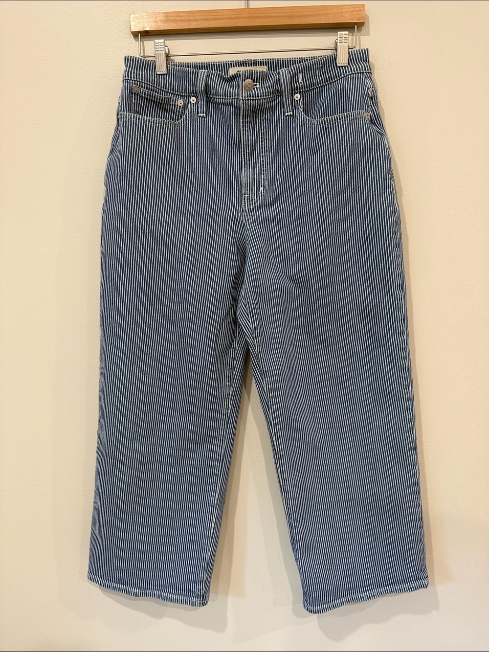 Madewell The Perfect Vintage Wide Leg Crop Jeans Blue Ink Railroad Stripe - Picture 2 of 8